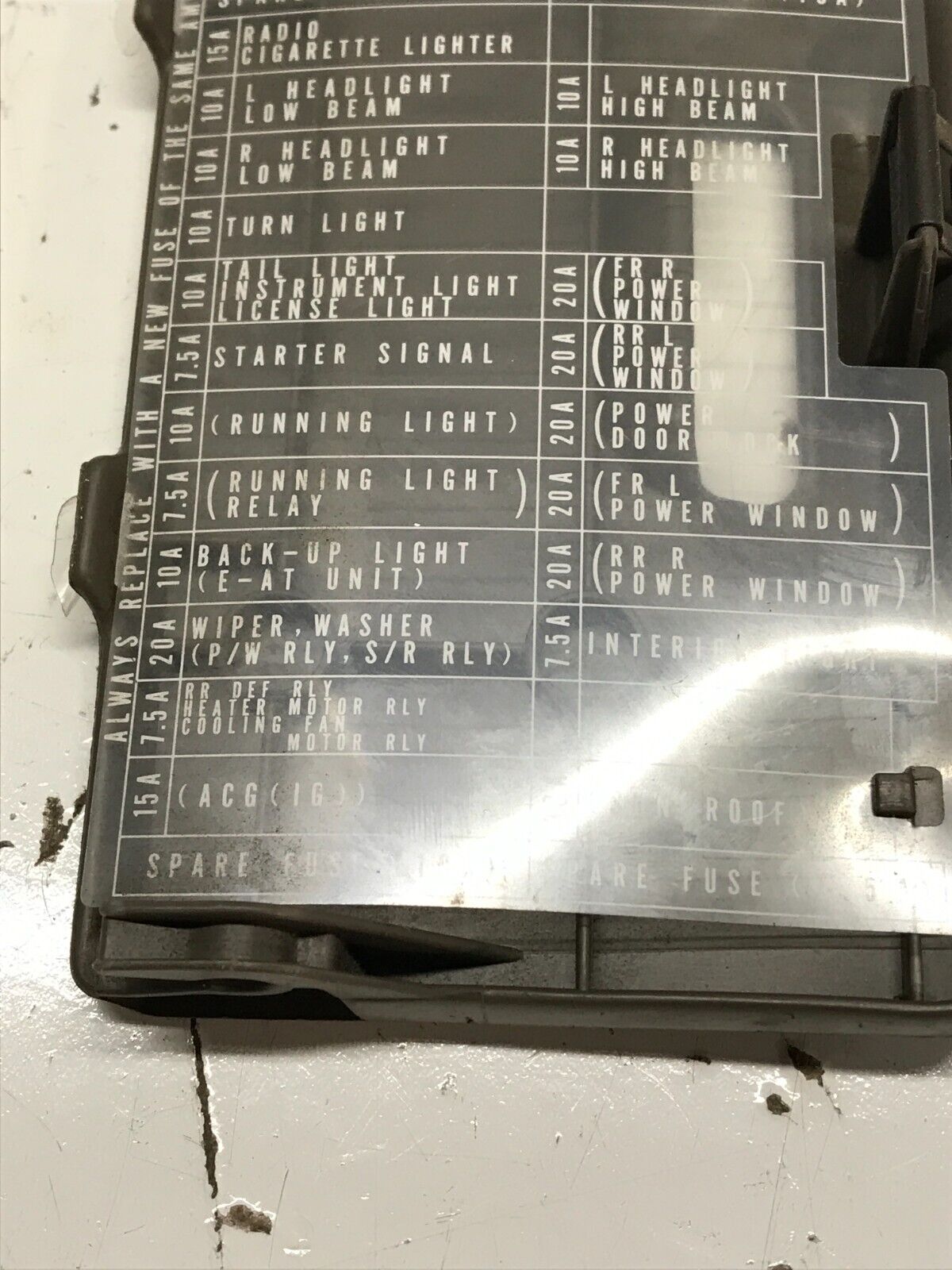94 01 Acura Integra Brown Interior Fuse Box Cover Lid Panel Diagram Relay DC DC2